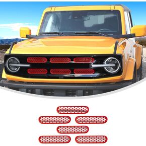 Linskip Front Mesh Grille Inserts Compatible with Ford Bronco Big Bend & Outer Banks 2021 2022 2023 2024, Grille Guard Cover Trim, Exterior Accessories(orange)