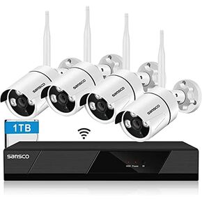 [Pan & Tilt] SANSCO 2K HD WiFi Security Camera System 1TB Hard Drive with Audio Rec., 8CH NVR (4) 3MP Outdoor Waterproof Cameras, Motion Alert, 24/7 Recording (Non Zoom)