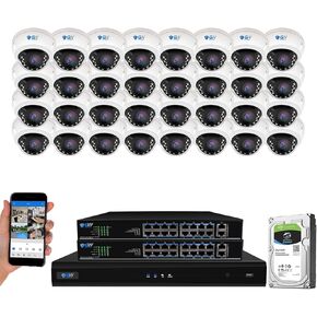 GW Security 32 Channel 8MP UltraHD 4K (3840x2160) Audio & Video Motorized Zoom Smart AI Home NVR Security System - 32 x Dome 8 Megapixel 2.8-8mm 3X Optical Zoom Waterproof Microphone IP PoE Cameras