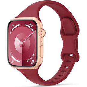 Slim Band Compatible with Apple Watch Bands 40mm 38mm 41mm 42mm 44mm 45mm 49mm for Women Men,Soft Thin Narrow Silicone Sport Strap Wristbands for iWatch Series 9 8 7 6 5 4 3 2 1 SE Ultra,Black