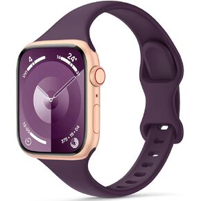 Slim Band Compatible with Apple Watch Bands 40mm 38mm 41mm 42mm 44mm 45mm 49mm for Women Men,Soft Thin Narrow Silicone Sport Strap Wristbands for iWatch Series 9 8 7 6 5 4 3 2 1 SE Ultra,Black