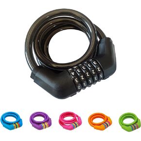 Bike Lock Cable - 4 Feet Resettable Cable Lock - Self Coiling 5 Digit Combination Bike Lock