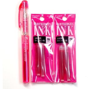 Platinum Fountain Pen, New Preppy, Fine Nib, Pink(PSQ-300#21) + Ink Cartridges SPN-100A#21 (Pink) Set (Japan Import) [Komainu-Dou Original Package]