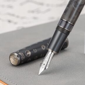 Hongdian N7 Blue Peacock Resin Piston Fountain Pen, Iridium Fine Nib Classic Pen, Smooth Writing Pen with Metal Box