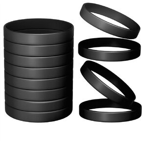 Morcheiong 12 Pieces Silicone Bracelets- Black Color Blank Rubber Wristbands for Adults Teen Party Favors