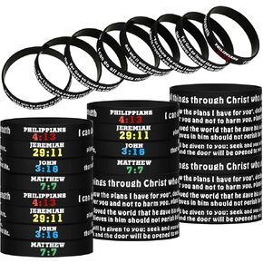 32 Pieces Religious Bracelets Rubber Christian Scripture Bracelets Silicone Bible Verses Wristbands Colored Faith Hope Belief Wristbands Inspirational Bible Bracelets for Men Women