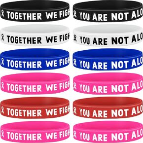 36 Pcs Cancer Awareness Rubber Bracelet Ribbon Silicone Wristband with Saying Together We Fight, You are Not Alone, Gift for Patients, Family and Friends