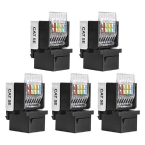 5 Pack Cat5e Keystone Jack Insert Tool-Less Type RJ45 Connectors RJ45 Keystone Jack 90 Degree Female for Wall Plates, Patch Panels, Patch Cables, Ethernet Cables