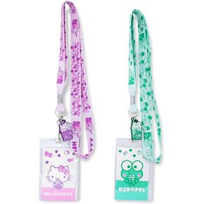 Sanrio Hello Kitty and Keroppi Boba Tea Lanyard Set With ID Badge Holders and Removable Charms | Keychain For Office, Staff, Students