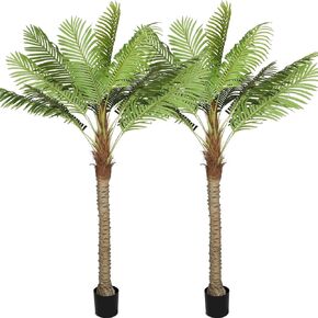 Riceshoot 2 Set Artificial Palm Trees Faux Tropical Coconut Palm Trees for Outdoors Indoor Fake Palm Trees Plants in Pot for Outside Patio Pools Home Garden Office Porch Decor(7ft)