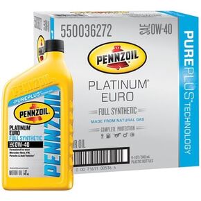 زيت محرك Pennzoil 550036272-6PK Platinum Euro SAE 0W-40 الاصطناعي بالكامل - 1 كوارت (علبة مكونة من 6)