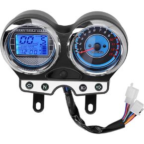12V Motorcycle Speedometer, 8.4x7.1x3.6in Motorcycle LCD Speedometer Tachometer Gauge for Gear, Speed, Mileage, Time, Fuel Capacity Display, Universal Motorcycle Odometer for Suzuki EN125-3F EN150 12