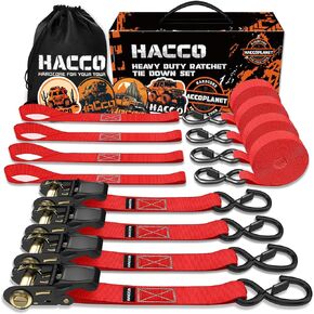 Ratchet Tie Down Straps, 2340lb Break Strength, 4pc 1inch x 16FT Tie Down Strap Set with Padded Handles & Coated S Hook W/Safety Clip, Cargo Strap Tie Down for Motorcycle, Truck (Black)