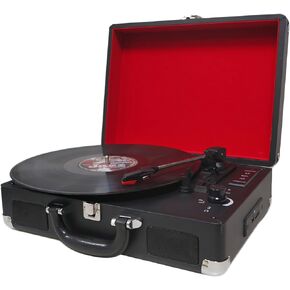 Portable Record Player Vintage 3-Speed Bluetooth Vinyl Turntable with Stereo Speaker, USB/SD Playback & Recording, Line Out, AUX in, Earphone Jack
