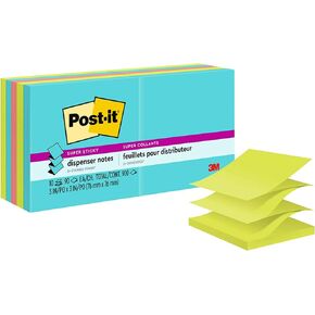 Post-it Super Sticky Dispenser Pop-up Notes, 10 Sticky Note Pads, 3 x 3 in., 2X the Sticking Power, School Supplies and Oﬃce Products, Use with Post-it Note Dispensers, Supernova Neons Collection