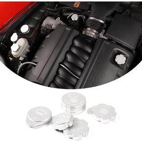 PIUGILH Car Engine Oil Cap Radiator Cap Brake Fluid Cap Cover Fit for C6 Corvette 2005-2013 Accessories, Aluminum Alloy Car Engine Bay Cap Cover Kit Protection Cover Trim, 5Pcs