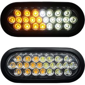 2 Pcs 6.5 Inch Oval LED Emergency Strobe Lights, Amber/White Recessed 24 LED Strobe Lights With Quad Flash for trucks and trailer lights, IP67, Clear lens for 10V-30V (Amber/White)
