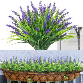 10 Bundles Artificial Monkey Grass Outdoor Fake Flowers UV Resistant Lavender Plastic Plants Outside Hanging Planter Home Garden Décor (10, Autumn Orange)