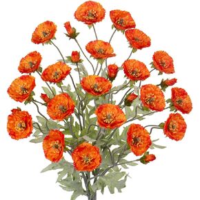 Fake Flowers Poppy Silk Flowers, 3 Pcs Large Faux Flowers for Vase Table Centerpiece Arrangement Bouquet, 27.5" Long Stems with 6 Flower Heads Green Fake Poppy with Long Stems for Room Decor Indoor