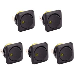 ESUPPORT 25mm Car Boat Round Dot Blue LED Light Rocker Toggle Switch 12V 25A Dash Board ON Off Pack of 5