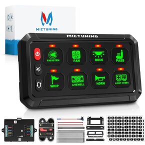 MICTUNING 8 Gang Switch Panel P1S-B08 Blue 60Amp 720/1440W Toggle/Touch ON-Off Momentary Circuit Control Relay Box for Camper RV ATV SUV UTV Truck Car Marine, 2 Years Warranty