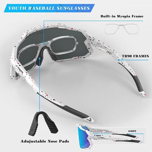 نظارات شمسية مستقطبة للأطفال من X-TIGER لعمر 8-14 سنة للأولاد والبنات والشباب، نظارات البيسبول الرياضية، نظارات ركوب الدراجات اللينة UV400 in Kuwait