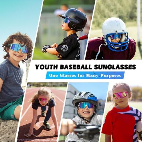 نظارات شمسية مستقطبة للأطفال من X-TIGER لعمر 8-14 سنة للأولاد والبنات والشباب، نظارات البيسبول الرياضية، نظارات ركوب الدراجات اللينة UV400 in Kuwait