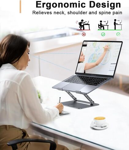 Aoviho Adjustable Laptop Stand for Desk,Portable Laptop Stand Holder and Riser,Foldable Aluminum Notebook Computer Stands for MacBook Air Pro HP Lenovo Dell Samsung Chromebook, 10-15.6 inch, Silver in Saudi Arabia