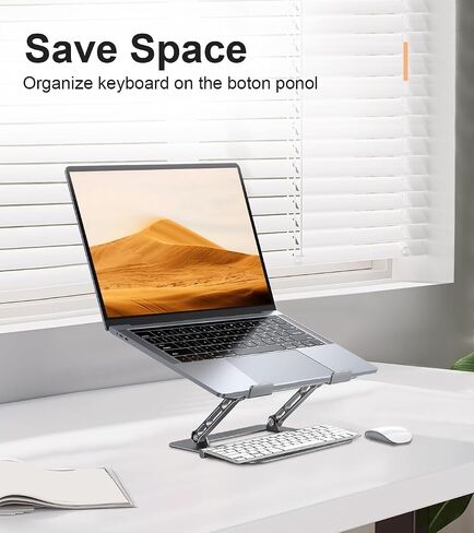 Aoviho Adjustable Laptop Stand for Desk,Portable Laptop Stand Holder and Riser,Foldable Aluminum Notebook Computer Stands for MacBook Air Pro HP Lenovo Dell Samsung Chromebook, 10-15.6 inch, Silver in Saudi Arabia