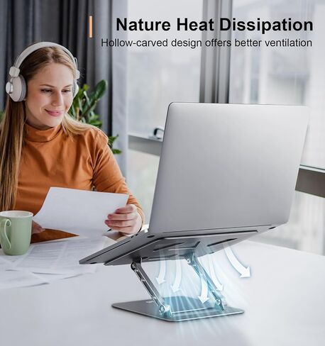 Aoviho Adjustable Laptop Stand for Desk,Portable Laptop Stand Holder and Riser,Foldable Aluminum Notebook Computer Stands for MacBook Air Pro HP Lenovo Dell Samsung Chromebook, 10-15.6 inch, Silver in Saudi Arabia