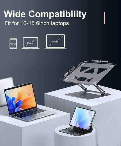 Aoviho Adjustable Laptop Stand for Desk,Portable Laptop Stand Holder and Riser,Foldable Aluminum Notebook Computer Stands for MacBook Air Pro HP Lenovo Dell Samsung Chromebook, 10-15.6 inch, Silver in Saudi Arabia