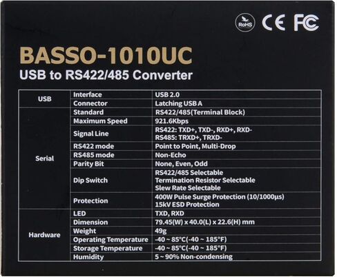 صنع في كوريا - محول تسلسلي USB إلى منفذ واحد RS422/RS485 (5 دبابيس)، طول الكابل 1.97 قدم (0.6 متر)، USB 2.0 مطبق، FTDI، محول تسلسلي USB إلى RS422/485 (BASSO-1010UC) in Kuwait