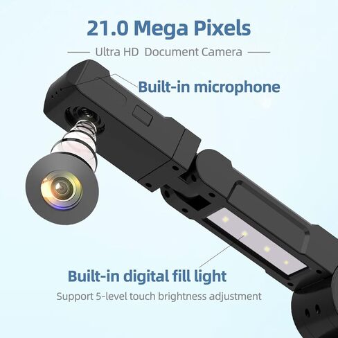 Y213af ماسح ضوئي للمستندات V4K فائق الوضوح 21 ميجابكسل USB Visualiser كاميرا مستندات بحجم A3 - جهاز Chromebook متوافق مع العروض التوضيحية المباشرة ومؤتمرات الويب والتعلم عن بعد والتدريس عن بعد in Kuwait