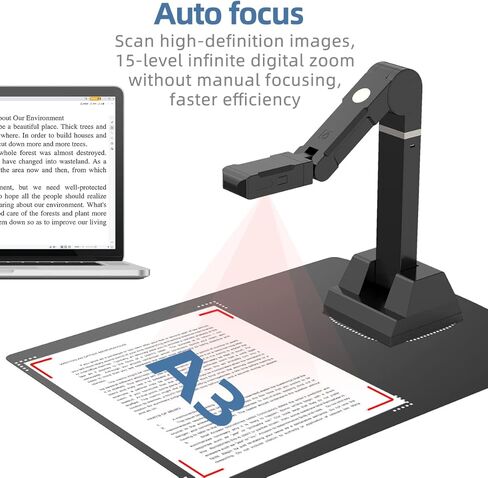 Y213af ماسح ضوئي للمستندات V4K فائق الوضوح 21 ميجابكسل USB Visualiser كاميرا مستندات بحجم A3 - جهاز Chromebook متوافق مع العروض التوضيحية المباشرة ومؤتمرات الويب والتعلم عن بعد والتدريس عن بعد in Kuwait