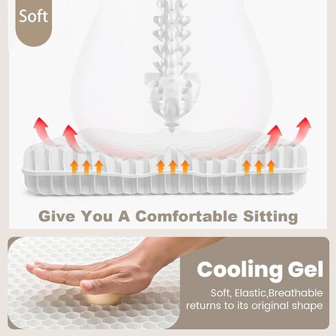 Super Large & Thick Gel Seat Cushion for Long Sitting, Office Chair Cushion for Car, Wheelchair, Desk, Stadium- Hip, Coccyx, Sciatica, Pressure Sores Tailbone Pain Relief Pad, Seat Cushion in Saudi Arabia