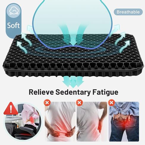 Super Large & Thick Gel Seat Cushion for Long Sitting, Office Chair Cushion for Car, Wheelchair, Desk, Stadium- Hip, Coccyx, Sciatica, Pressure Sores Tailbone Pain Relief Pad, Seat Cushion in Saudi Arabia