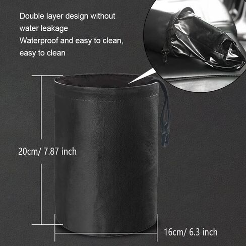 Car Trash Can, Collapsible Pop Up Trash Can for Car, PU Leather Car Garbage Can, Waterproof Car Garbage Can, Portable Garbage Bin, Car Interior Accessories Multipurpose Trash Bin for Car (Black) in Kuwait