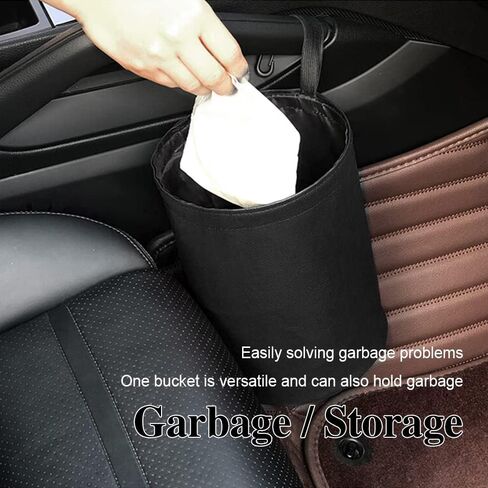 Car Trash Can, Collapsible Pop Up Trash Can for Car, PU Leather Car Garbage Can, Waterproof Car Garbage Can, Portable Garbage Bin, Car Interior Accessories Multipurpose Trash Bin for Car (Black) in Kuwait