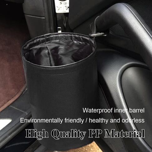 Car Trash Can, Collapsible Pop Up Trash Can for Car, PU Leather Car Garbage Can, Waterproof Car Garbage Can, Portable Garbage Bin, Car Interior Accessories Multipurpose Trash Bin for Car (Black) in Kuwait