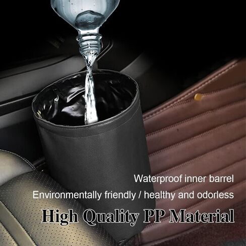 Car Trash Can, Collapsible Pop Up Trash Can for Car, PU Leather Car Garbage Can, Waterproof Car Garbage Can, Portable Garbage Bin, Car Interior Accessories Multipurpose Trash Bin for Car (Black) in Kuwait