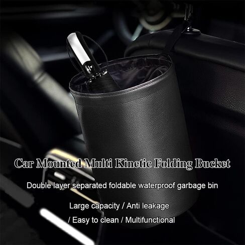 Car Trash Can, Collapsible Pop Up Trash Can for Car, PU Leather Car Garbage Can, Waterproof Car Garbage Can, Portable Garbage Bin, Car Interior Accessories Multipurpose Trash Bin for Car (Black) in Kuwait