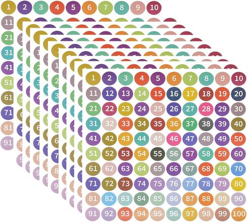 1 Inch Colorful Number Labels,Waterproof & Self-Adhesive Number Stickers forHome,Office,Kitchen,Organizing,10pcs 1-100 (White) in Kuwait
