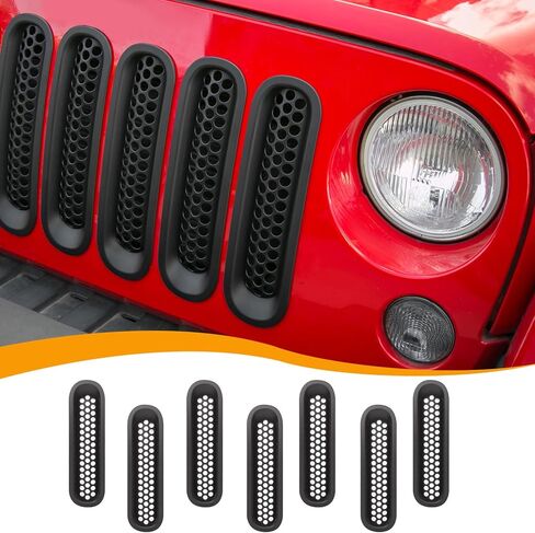 غطاء حماية شبكي أمامي من Hoolcar مزود بمشبك على شكل قرص العسل مناسب لسيارة Jeep Wrangler JK JKU 2007-2017، ملحقات خارجية، أسود غير لامع in Kuwait