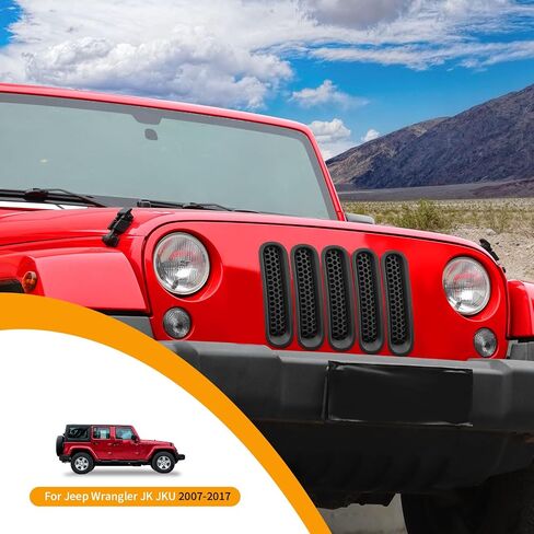 غطاء حماية شبكي أمامي من Hoolcar مزود بمشبك على شكل قرص العسل مناسب لسيارة Jeep Wrangler JK JKU 2007-2017، ملحقات خارجية، أسود غير لامع in Kuwait