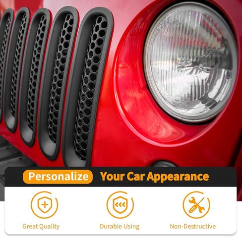 غطاء حماية شبكي أمامي من Hoolcar مزود بمشبك على شكل قرص العسل مناسب لسيارة Jeep Wrangler JK JKU 2007-2017، ملحقات خارجية، أسود غير لامع in Kuwait