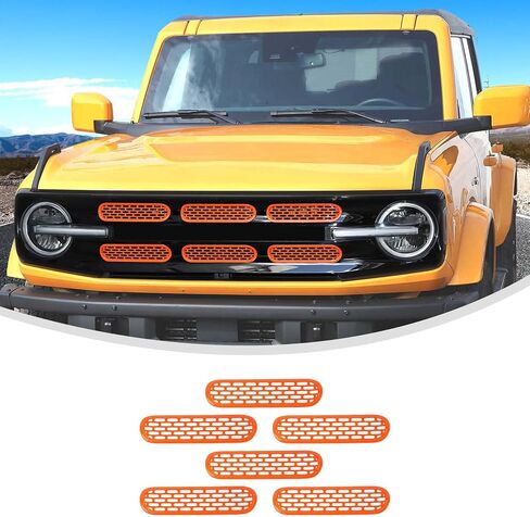 حشوات شبكية أمامية من Linskip متوافقة مع Ford Bronco Big Bend & Outer Banks 2021 2022 2023 2024، غطاء حماية شبكي، ملحقات خارجية (برتقالي) in Kuwait