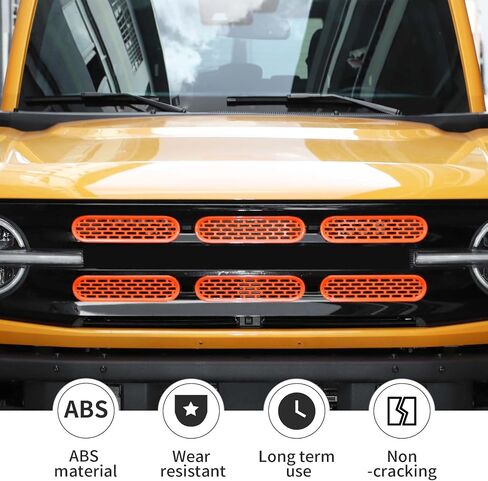 حشوات شبكية أمامية من Linskip متوافقة مع Ford Bronco Big Bend & Outer Banks 2021 2022 2023 2024، غطاء حماية شبكي، ملحقات خارجية (برتقالي) in Kuwait