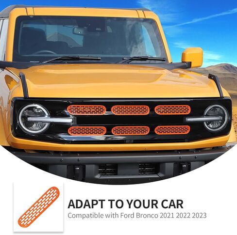 حشوات شبكية أمامية من Linskip متوافقة مع Ford Bronco Big Bend & Outer Banks 2021 2022 2023 2024، غطاء حماية شبكي، ملحقات خارجية (برتقالي) in Kuwait