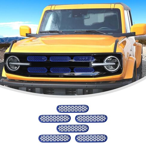 حشوات شبكية أمامية من Linskip متوافقة مع Ford Bronco Big Bend & Outer Banks 2021 2022 2023 2024، غطاء حماية شبكي، ملحقات خارجية (برتقالي) in Kuwait