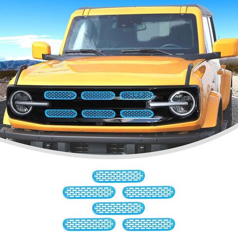 حشوات شبكية أمامية من Linskip متوافقة مع Ford Bronco Big Bend & Outer Banks 2021 2022 2023 2024، غطاء حماية شبكي، ملحقات خارجية (برتقالي) in Kuwait